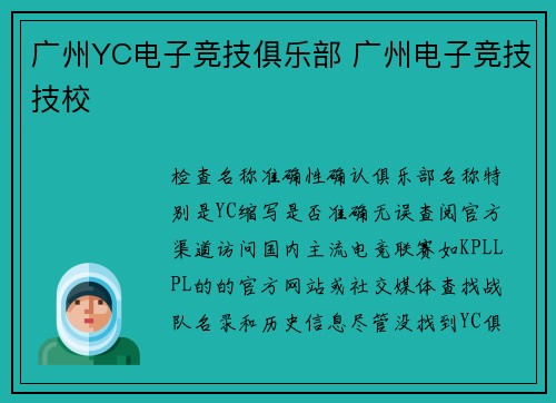 广州YC电子竞技俱乐部 广州电子竞技技校